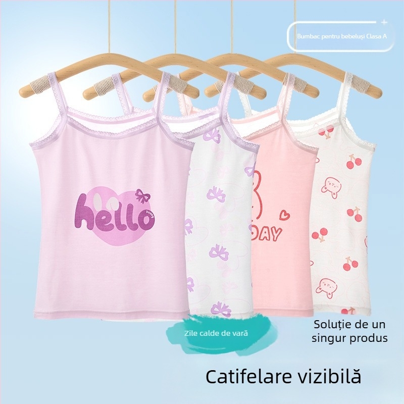 Maiou fără mâneci pentru fetițe – 95% bumbac, model desen animat, material moale, pentru copii