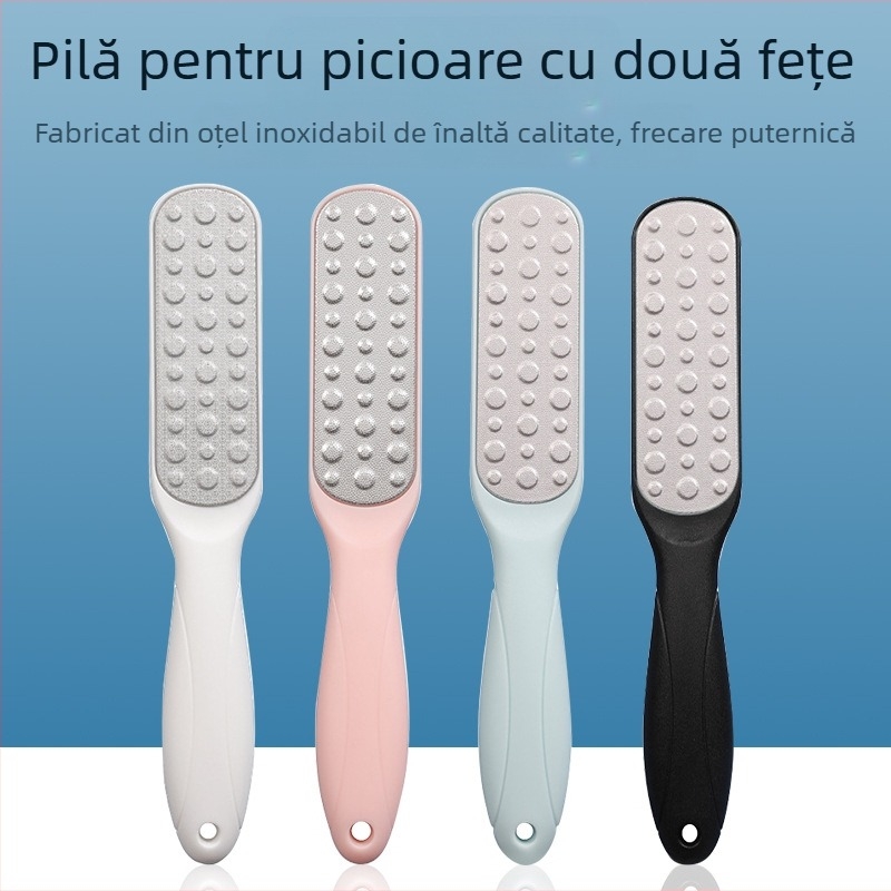 Pilă pentru picioare din oțel inoxidabil, cu două fețe – instrument de pedicură cu cap de șlefuire oval și șmirghel, cutie cu 200 buc.