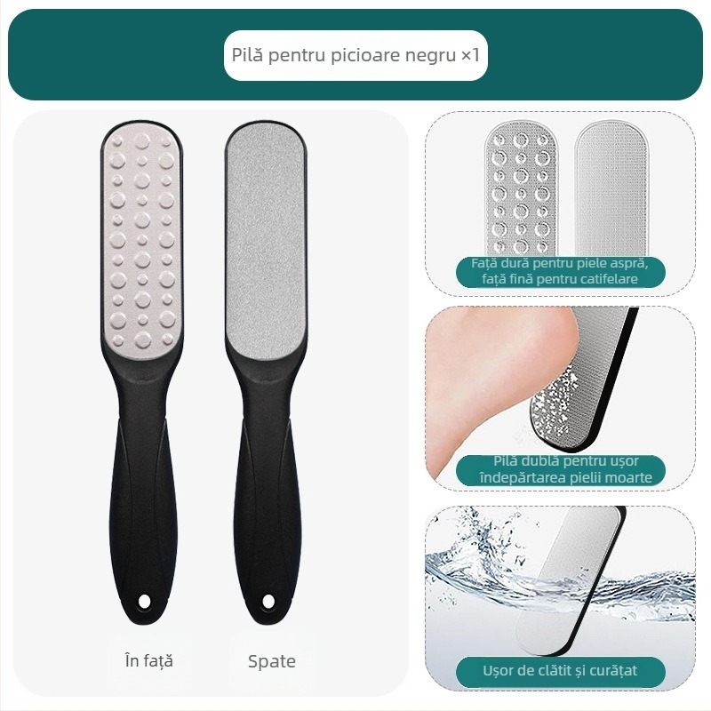 Pilă pentru picioare din oțel inoxidabil, cu două fețe – instrument de pedicură cu cap de șlefuire oval și șmirghel, cutie cu 200 buc.