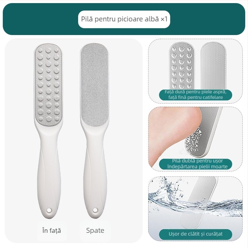Pilă pentru picioare din oțel inoxidabil, cu două fețe – instrument de pedicură cu cap de șlefuire oval și șmirghel, cutie cu 200 buc.