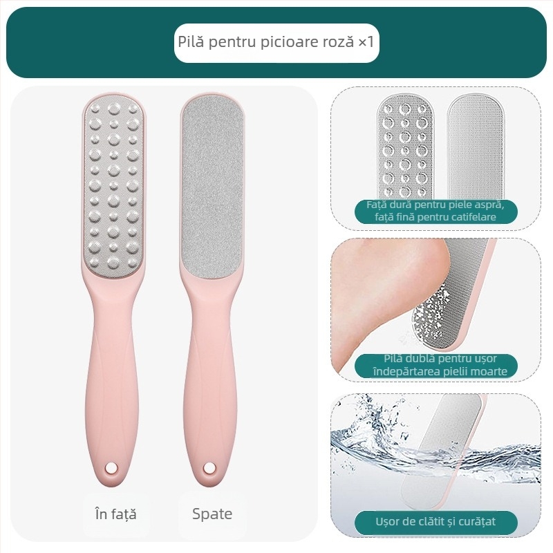 Pilă pentru picioare din oțel inoxidabil, cu două fețe – instrument de pedicură cu cap de șlefuire oval și șmirghel, cutie cu 200 buc.