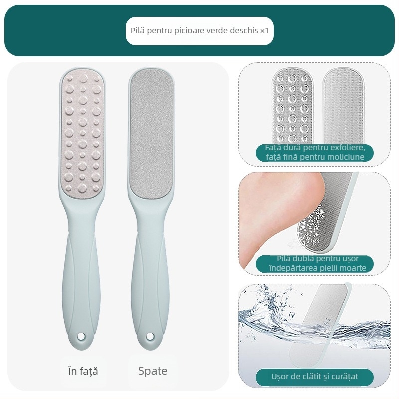 Pilă pentru picioare din oțel inoxidabil, cu două fețe – instrument de pedicură cu cap de șlefuire oval și șmirghel, cutie cu 200 buc.