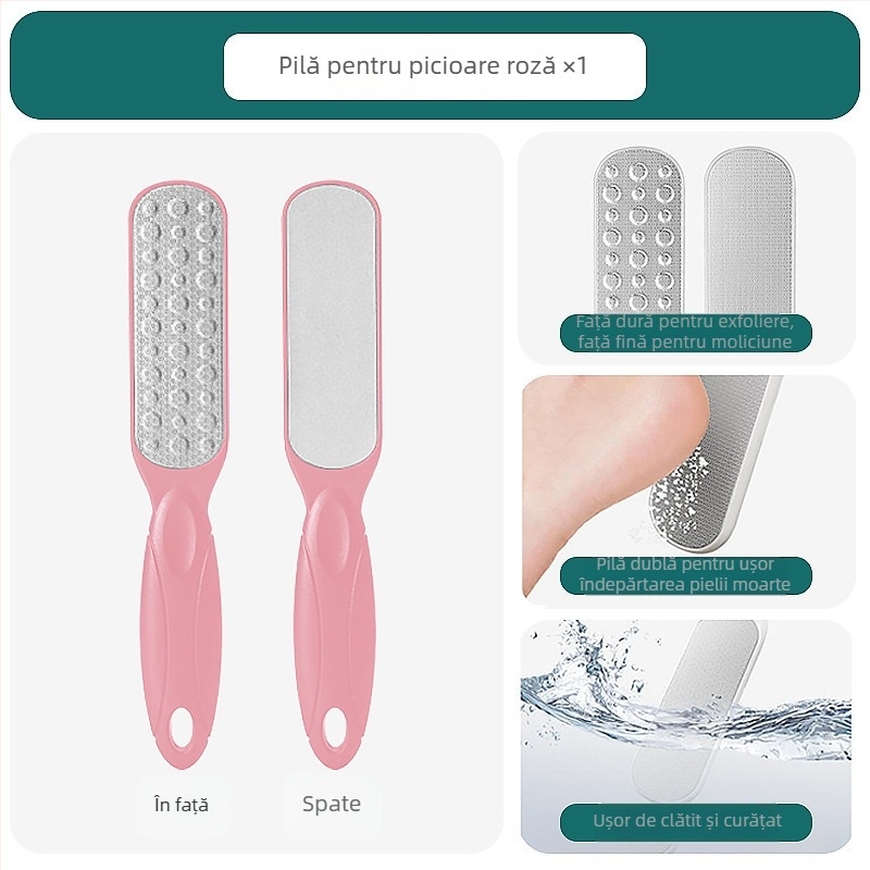 Pilă pentru picioare din oțel inoxidabil, cu două fețe – instrument de pedicură cu cap de șlefuire oval și șmirghel, cutie cu 200 buc.