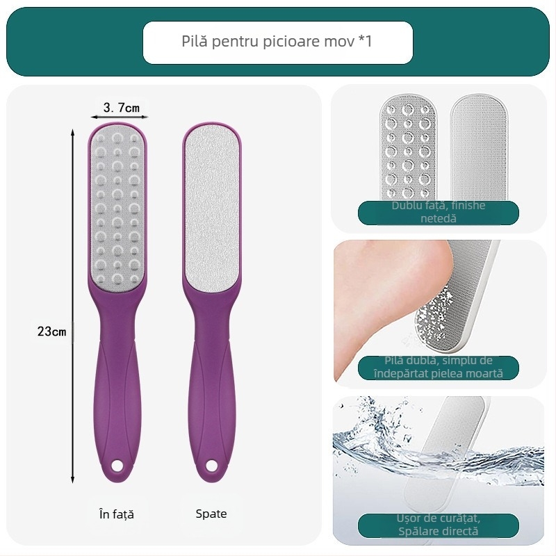 Pilă pentru picioare din oțel inoxidabil, cu două fețe – instrument de pedicură cu cap de șlefuire oval și șmirghel, cutie cu 200 buc.
