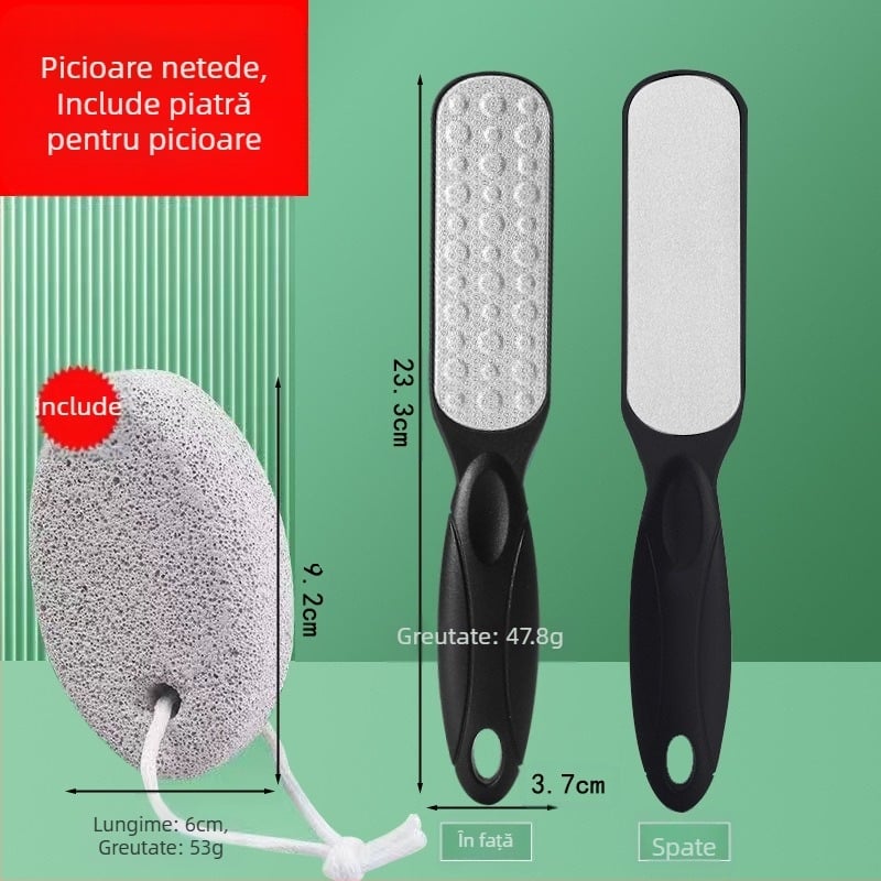 Pilă pentru picioare din oțel inoxidabil, cu două fețe – instrument de pedicură cu cap de șlefuire oval și șmirghel, cutie cu 200 buc.