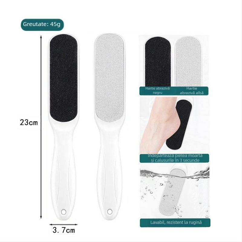 Pilă pentru picioare din oțel inoxidabil, cu două fețe – instrument de pedicură cu cap de șlefuire oval și șmirghel, cutie cu 200 buc.
