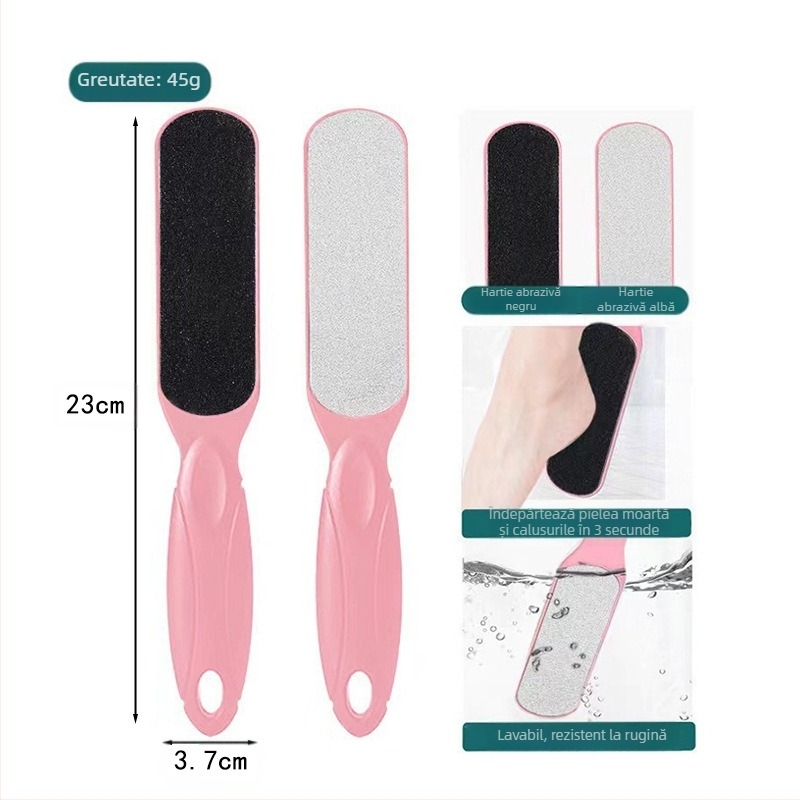 Pilă pentru picioare din oțel inoxidabil, cu două fețe – instrument de pedicură cu cap de șlefuire oval și șmirghel, cutie cu 200 buc.