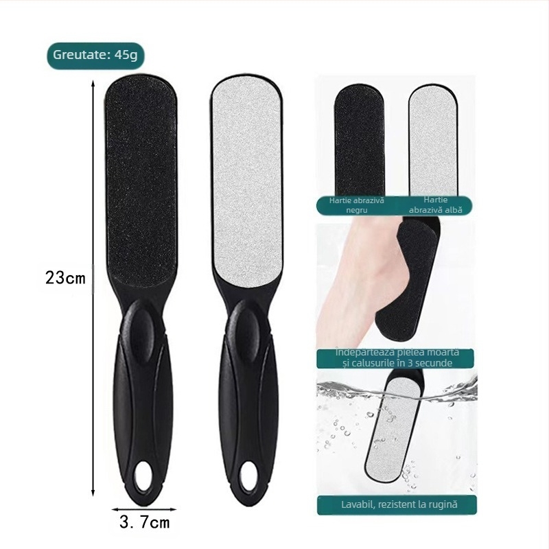 Pilă pentru picioare din oțel inoxidabil, cu două fețe – instrument de pedicură cu cap de șlefuire oval și șmirghel, cutie cu 200 buc.
