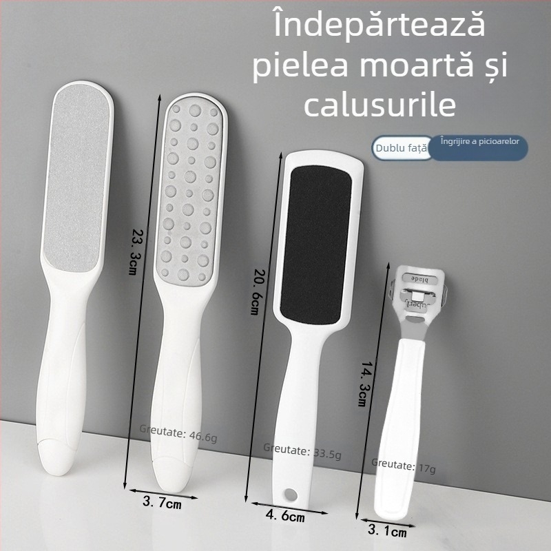 Pilă pentru picioare din oțel inoxidabil, cu două fețe – instrument de pedicură cu cap de șlefuire oval și șmirghel, cutie cu 200 buc.
