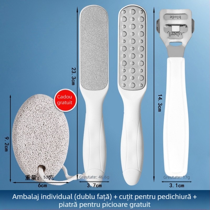 Pilă pentru picioare din oțel inoxidabil, cu două fețe – instrument de pedicură cu cap de șlefuire oval și șmirghel, cutie cu 200 buc.