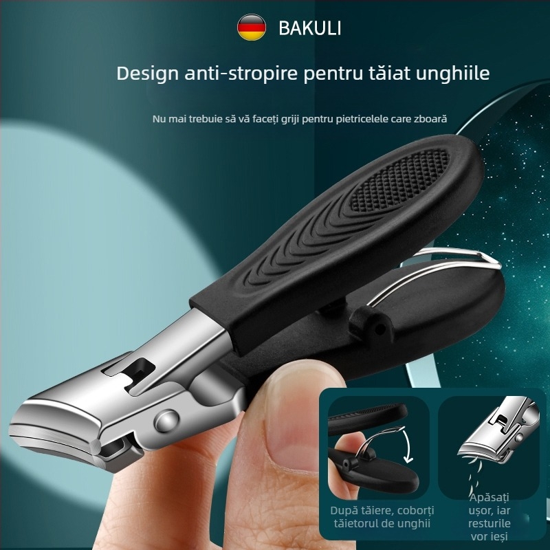 Clește pentru unghii de la picioare, deschidere mare, anti-stropire, gură înclinată, plastic + oțel inoxidabil