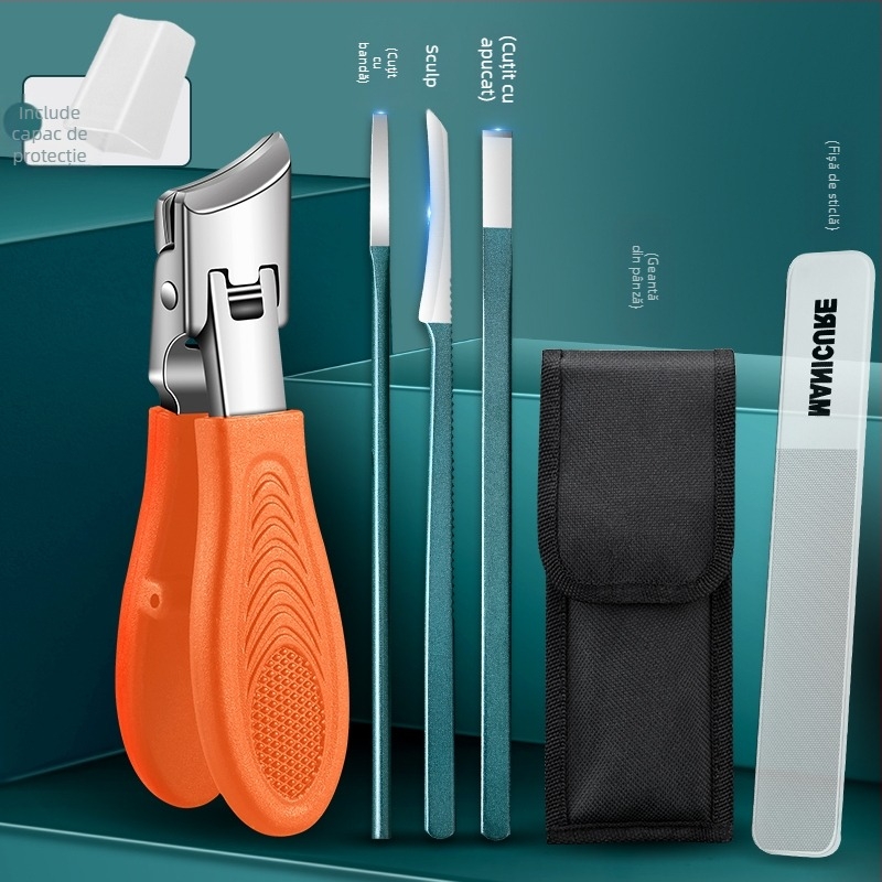 Clește pentru unghii de la picioare, deschidere mare, anti-stropire, gură înclinată, plastic + oțel inoxidabil