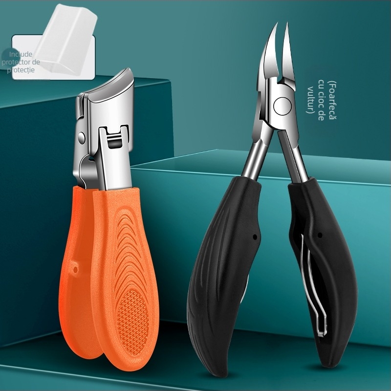 Clește pentru unghii de la picioare, deschidere mare, anti-stropire, gură înclinată, plastic + oțel inoxidabil