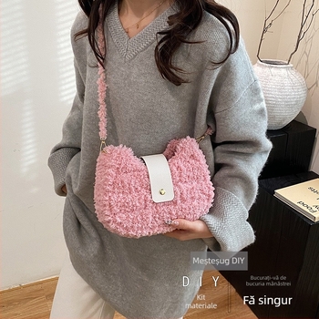 Geantă de subraț din pluș, în formă de inimă, cu închidere tip capac, buzunar pentru telefon, stil urban