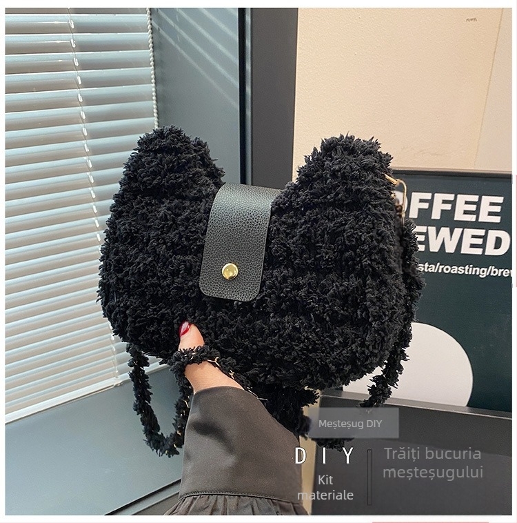 Geantă de subraț din pluș, în formă de inimă, cu închidere tip capac, buzunar pentru telefon, stil urban