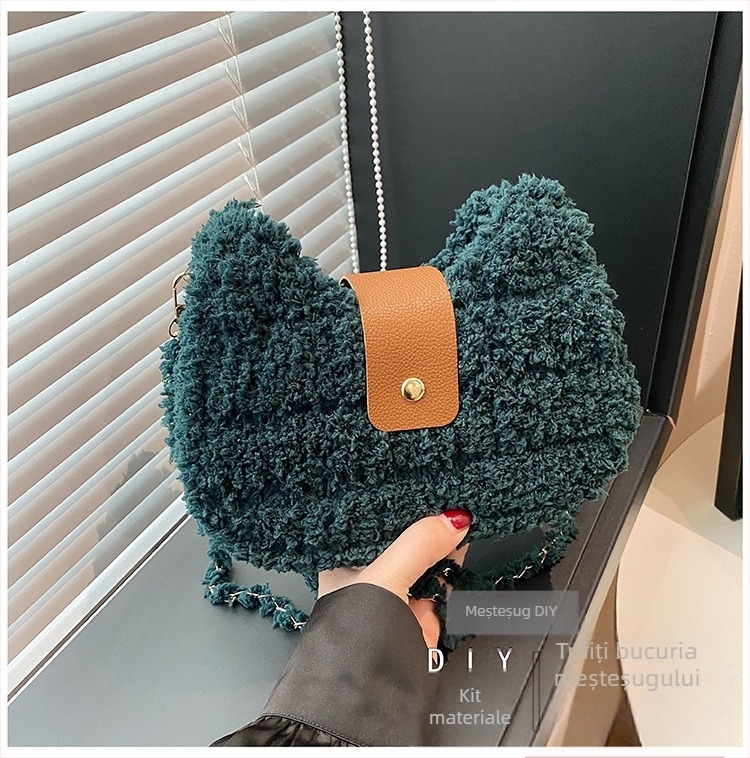 Geantă de subraț din pluș, în formă de inimă, cu închidere tip capac, buzunar pentru telefon, stil urban