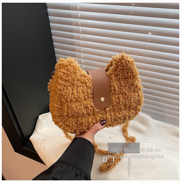 Geantă de subraț din pluș, în formă de inimă, cu închidere tip capac, buzunar pentru telefon, stil urban