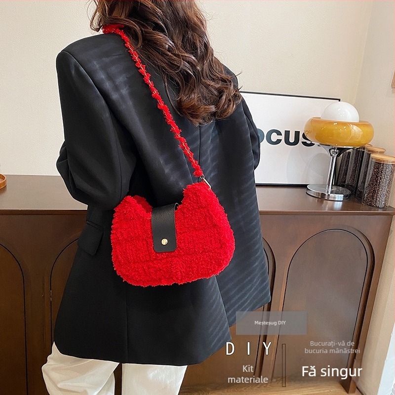 Geantă de subraț din pluș, în formă de inimă, cu închidere tip capac, buzunar pentru telefon, stil urban