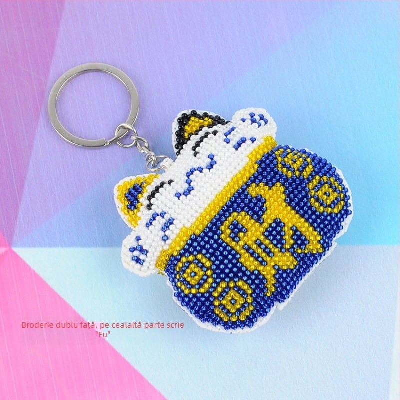 Pandantiv-breloc cu model desen animat, kit broderie 14CT, folie din plastic, broderie cu două fețe