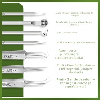 Set de ace pentru acnee — oțel inoxidabil cu electroplacare, unelte de frumusețe, durată lungă de viață, varietate de ace pentru acnee