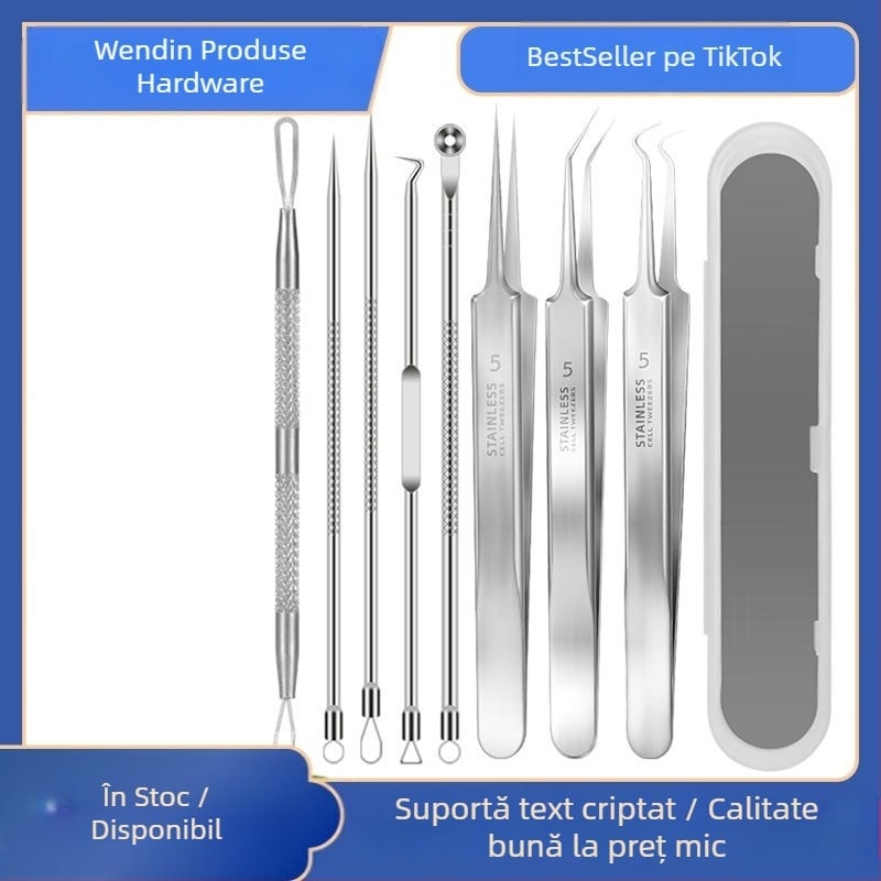 Set de ace pentru acnee — oțel inoxidabil cu electroplacare, unelte de frumusețe, durată lungă de viață, varietate de ace pentru acnee