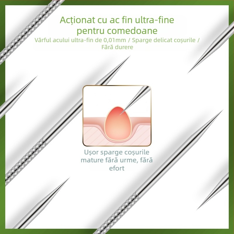 Set de ace pentru acnee — oțel inoxidabil cu electroplacare, unelte de frumusețe, durată lungă de viață, varietate de ace pentru acnee