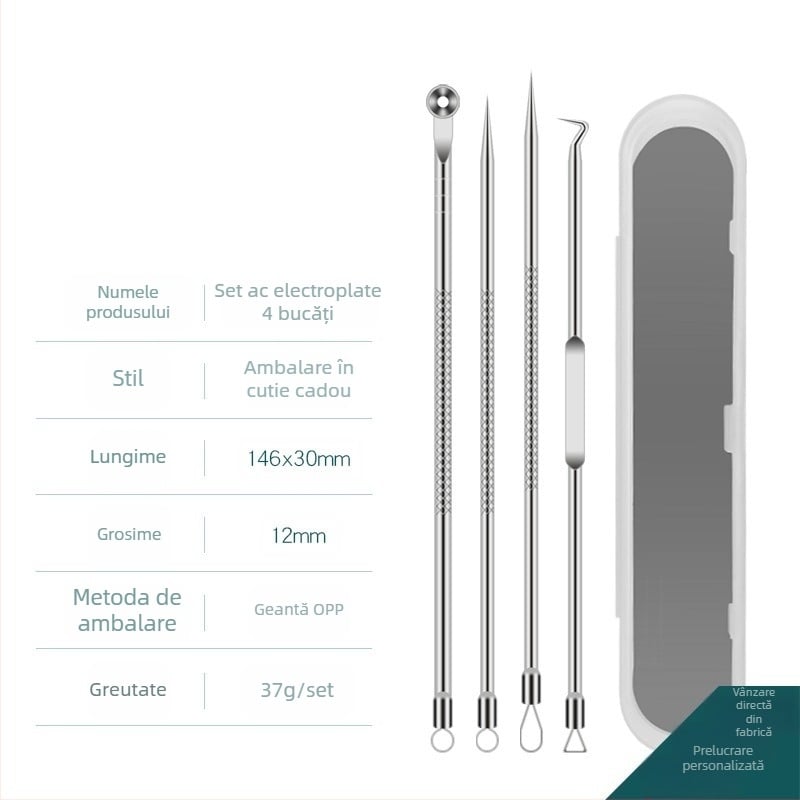 Set de ace pentru acnee — oțel inoxidabil cu electroplacare, unelte de frumusețe, durată lungă de viață, varietate de ace pentru acnee
