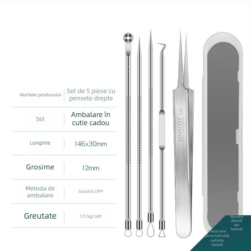 Set de ace pentru acnee — oțel inoxidabil cu electroplacare, unelte de frumusețe, durată lungă de viață, varietate de ace pentru acnee