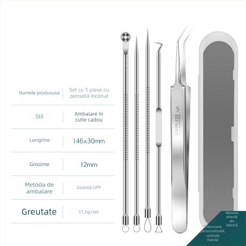 Set de ace pentru acnee — oțel inoxidabil cu electroplacare, unelte de frumusețe, durată lungă de viață, varietate de ace pentru acnee
