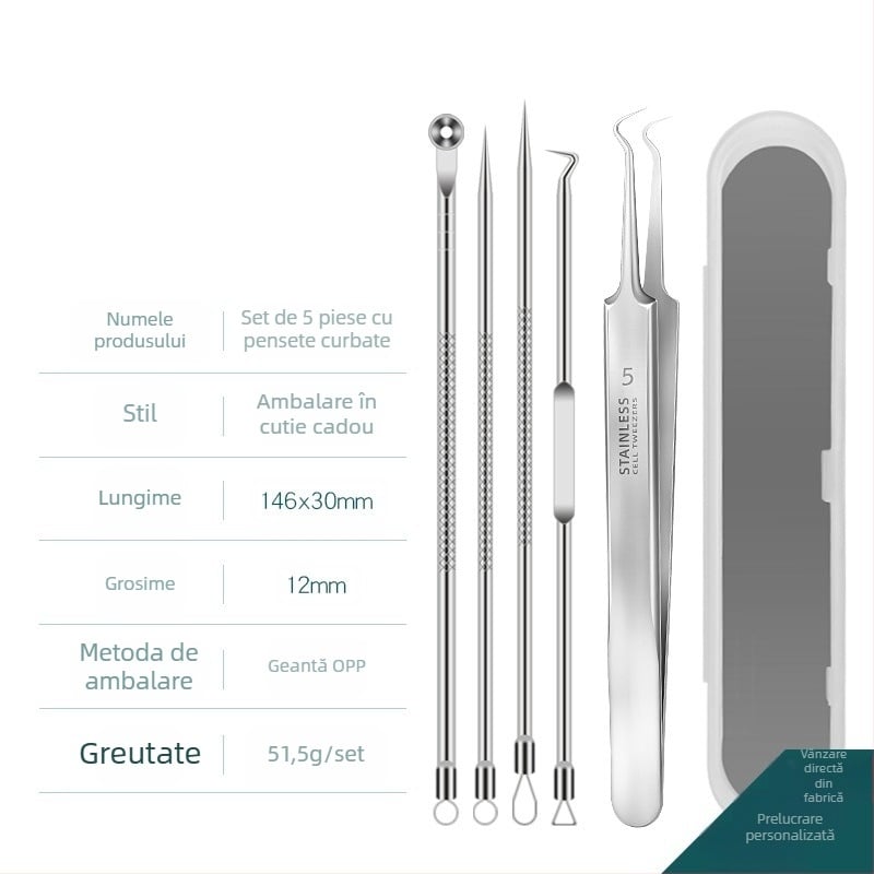 Set de ace pentru acnee — oțel inoxidabil cu electroplacare, unelte de frumusețe, durată lungă de viață, varietate de ace pentru acnee