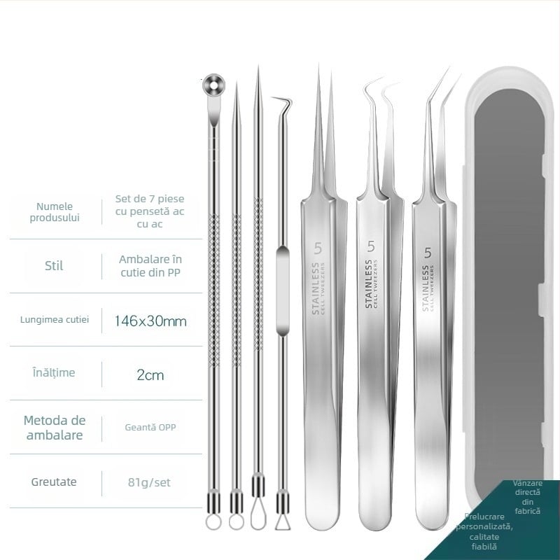 Set de ace pentru acnee — oțel inoxidabil cu electroplacare, unelte de frumusețe, durată lungă de viață, varietate de ace pentru acnee