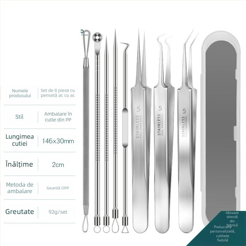 Set de ace pentru acnee — oțel inoxidabil cu electroplacare, unelte de frumusețe, durată lungă de viață, varietate de ace pentru acnee