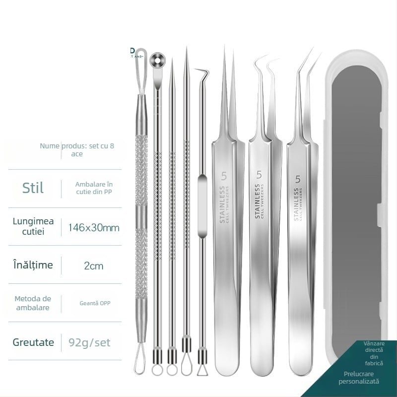 Set de ace pentru acnee — oțel inoxidabil cu electroplacare, unelte de frumusețe, durată lungă de viață, varietate de ace pentru acnee