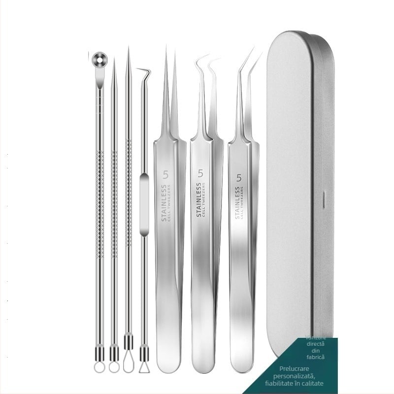 Set de ace pentru acnee — oțel inoxidabil cu electroplacare, unelte de frumusețe, durată lungă de viață, varietate de ace pentru acnee