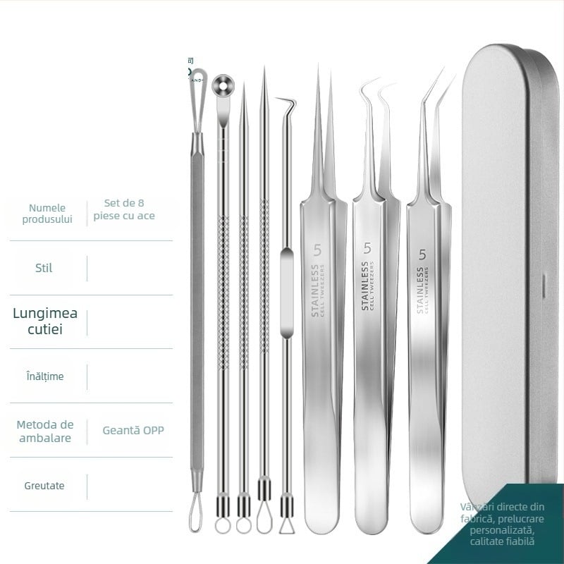 Set de ace pentru acnee — oțel inoxidabil cu electroplacare, unelte de frumusețe, durată lungă de viață, varietate de ace pentru acnee