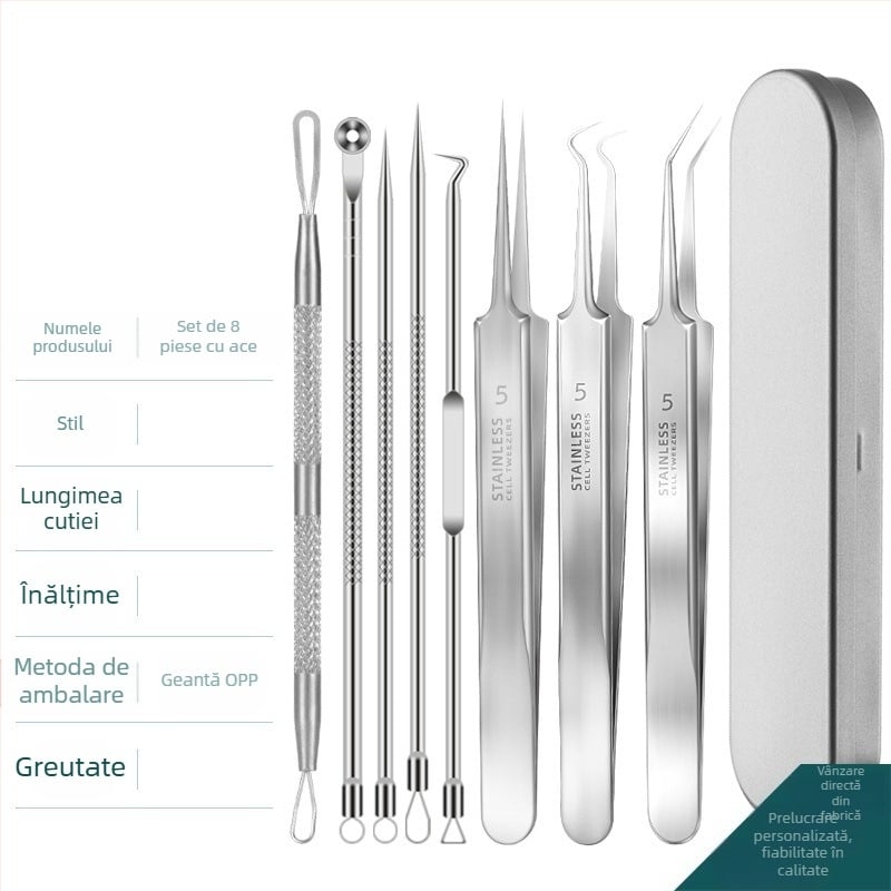 Set de ace pentru acnee — oțel inoxidabil cu electroplacare, unelte de frumusețe, durată lungă de viață, varietate de ace pentru acnee