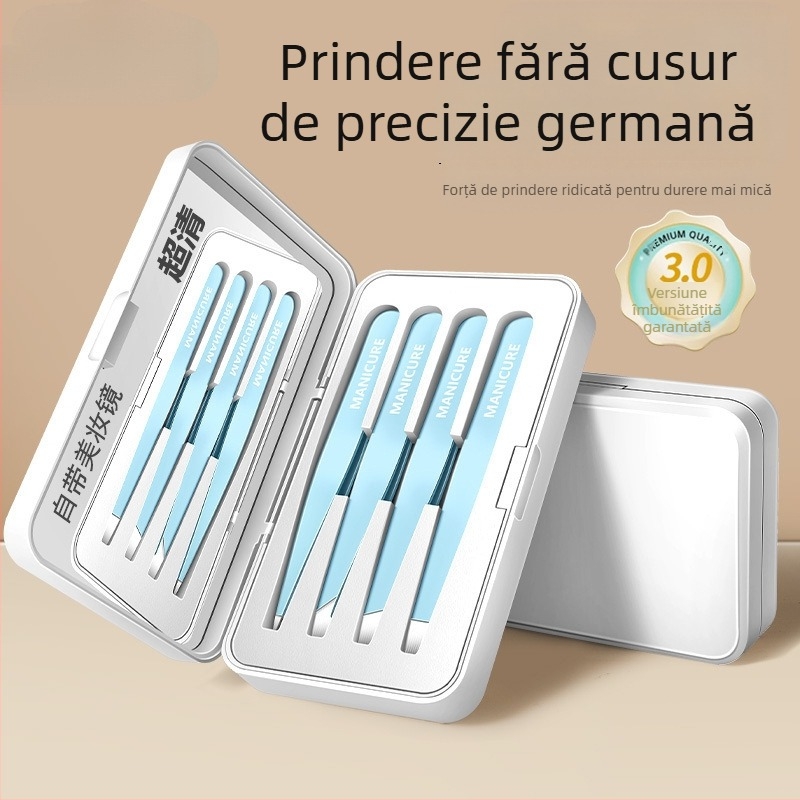 Clip pentru sprâncene – set de patru piese în cutie, precizie înaltă din oțel inoxidabil, Little Genius