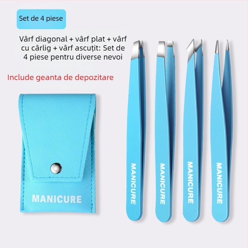 Clip pentru sprâncene – set de patru piese în cutie, precizie înaltă din oțel inoxidabil, Little Genius