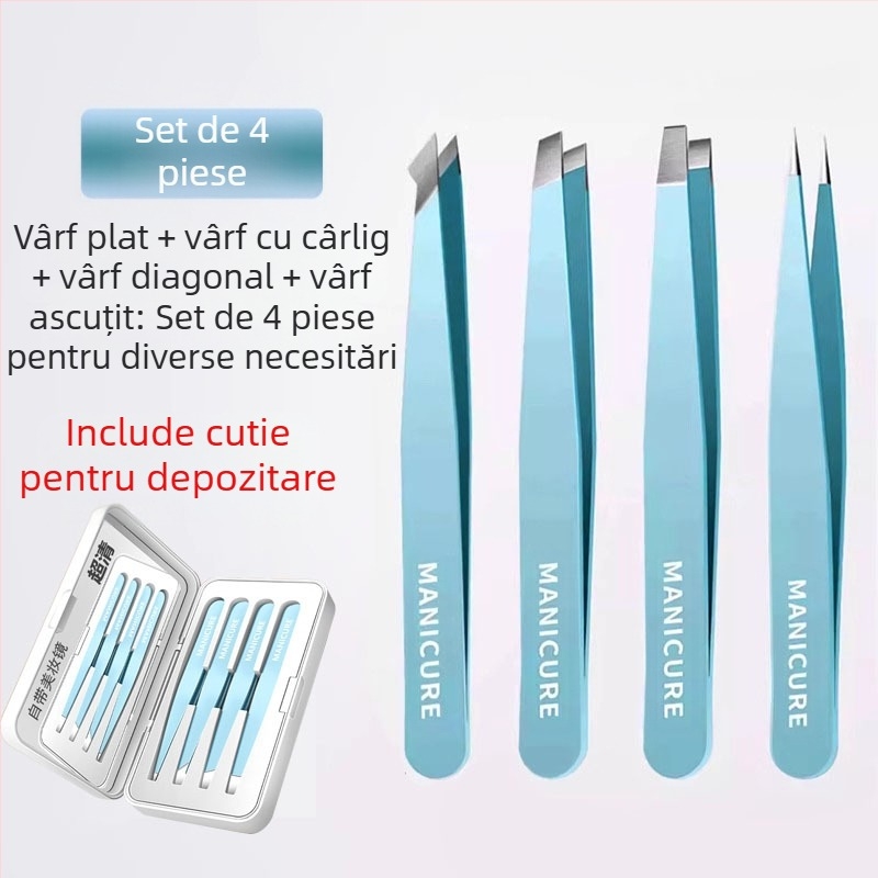 Clip pentru sprâncene – set de patru piese în cutie, precizie înaltă din oțel inoxidabil, Little Genius