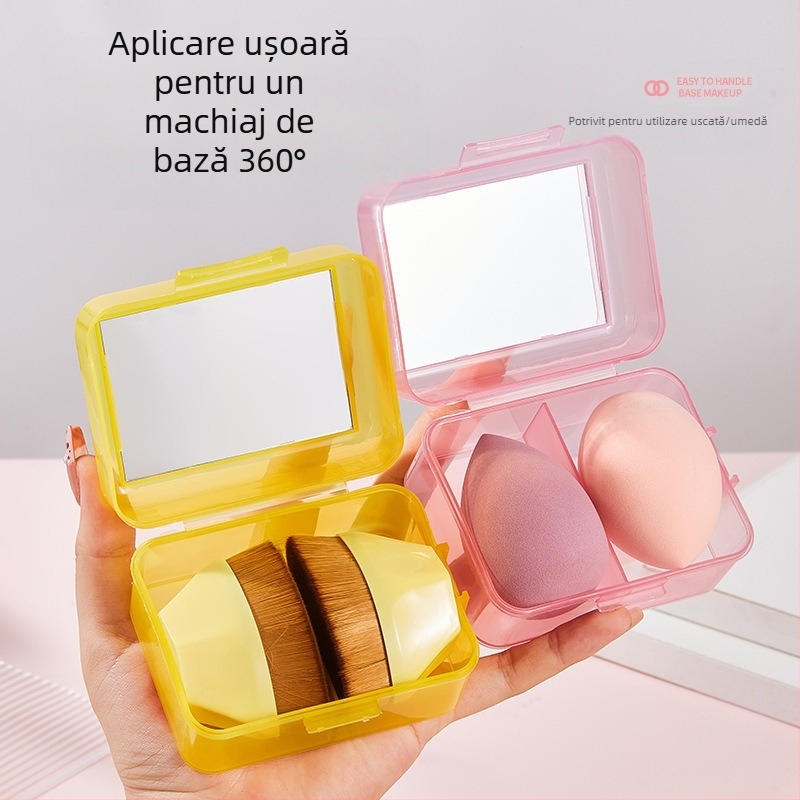 Set №55 de pensule pentru fond de ten cu oglindă, burete de înfrumusețare ultra-moale și burete umed/uscat, cutie de depozitare portabilă