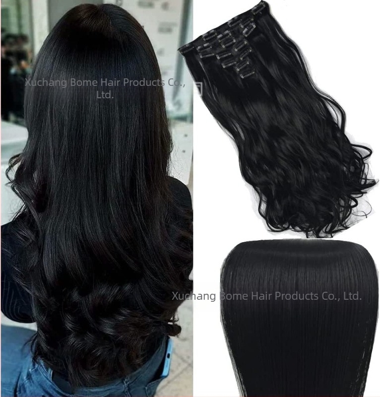 Extensii de păr cu clips, set de 6 piese, fibre rezistente la căldură, pentru femei