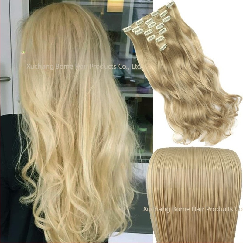 Extensii de păr cu clips, set de 6 piese, fibre rezistente la căldură, pentru femei