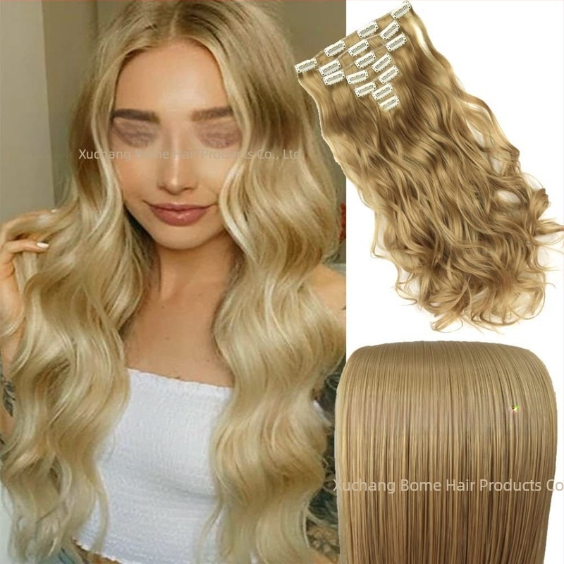 Extensii de păr cu clips, set de 6 piese, fibre rezistente la căldură, pentru femei