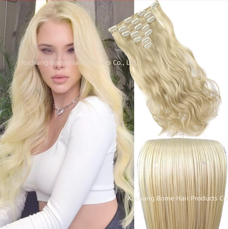 Extensii de păr cu clips, set de 6 piese, fibre rezistente la căldură, pentru femei