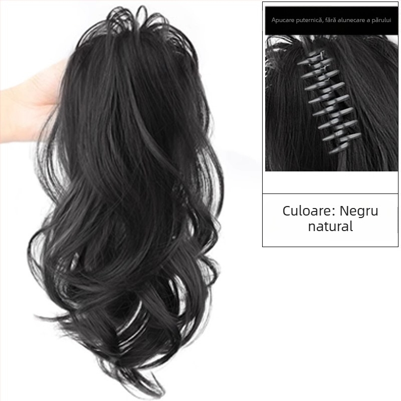 Perucă cu coadă, fibre rezistente la căldură, lungime medie‑lungă, stil natural de tip curs de cascadă cu bucle, model coadă cascadă, nu poate fi vopsită sau îndreptată