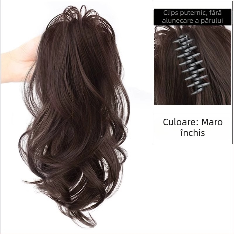 Perucă cu coadă, fibre rezistente la căldură, lungime medie‑lungă, stil natural de tip curs de cascadă cu bucle, model coadă cascadă, nu poate fi vopsită sau îndreptată
