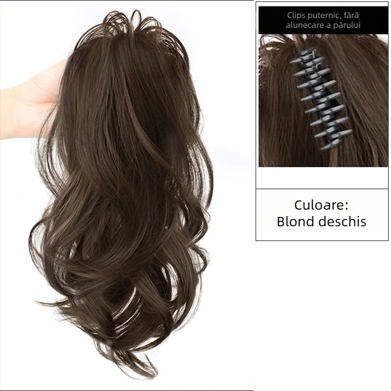Perucă cu coadă, fibre rezistente la căldură, lungime medie‑lungă, stil natural de tip curs de cascadă cu bucle, model coadă cascadă, nu poate fi vopsită sau îndreptată