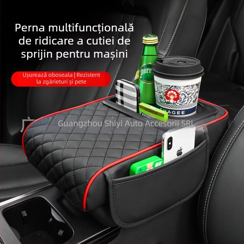 Universal panou de braț auto cu suport central pentru cot, suport pentru pahare și compartiment de depozitare; material ABS; marca Eleven; personalizabil