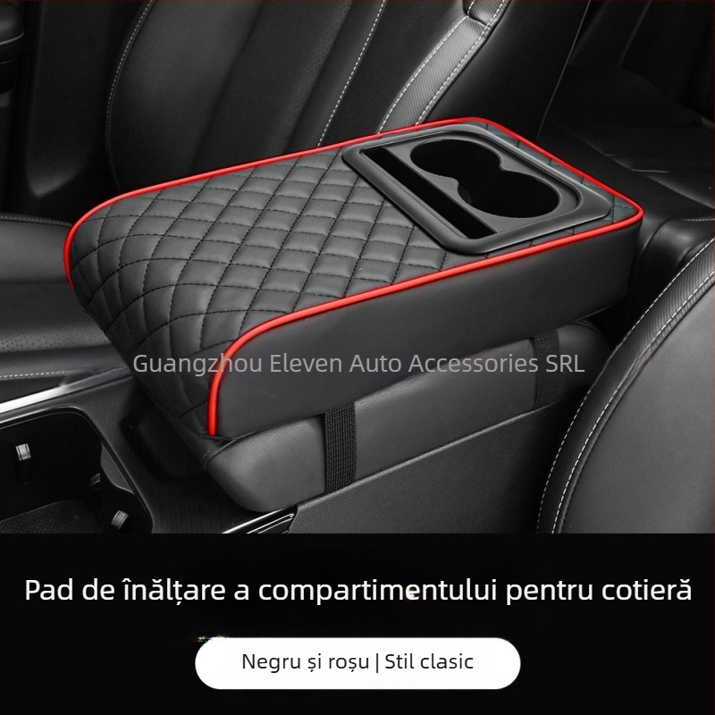 Universal panou de braț auto cu suport central pentru cot, suport pentru pahare și compartiment de depozitare; material ABS; marca Eleven; personalizabil
