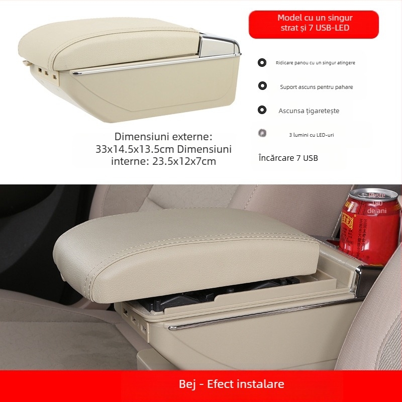 Cutie universală pentru suportul de cot auto – Centrală, Compartiment tip card, Lățime reglabilă, Plastic, 3.0 kg, Personalizare disponibilă